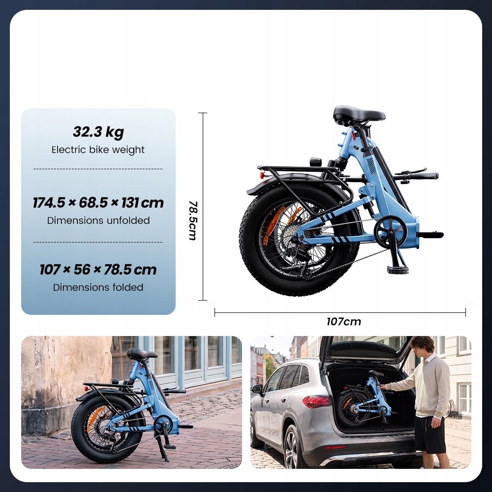 AGILERIDE 20" Electric Bike EB8-B 48V 15Ah 250W – 144 km Range, 25 km/h – with App and LCD
