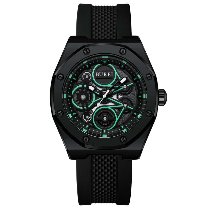 BUREI Наручные часы Аналоговые Кварцевые Черные Спортивные Наручные часы Деловые Водонепроницаемые Рабочие Повседневные Стильные Популярные Простые Деловые Стильные Подарок на День Часы Мужские Мужские