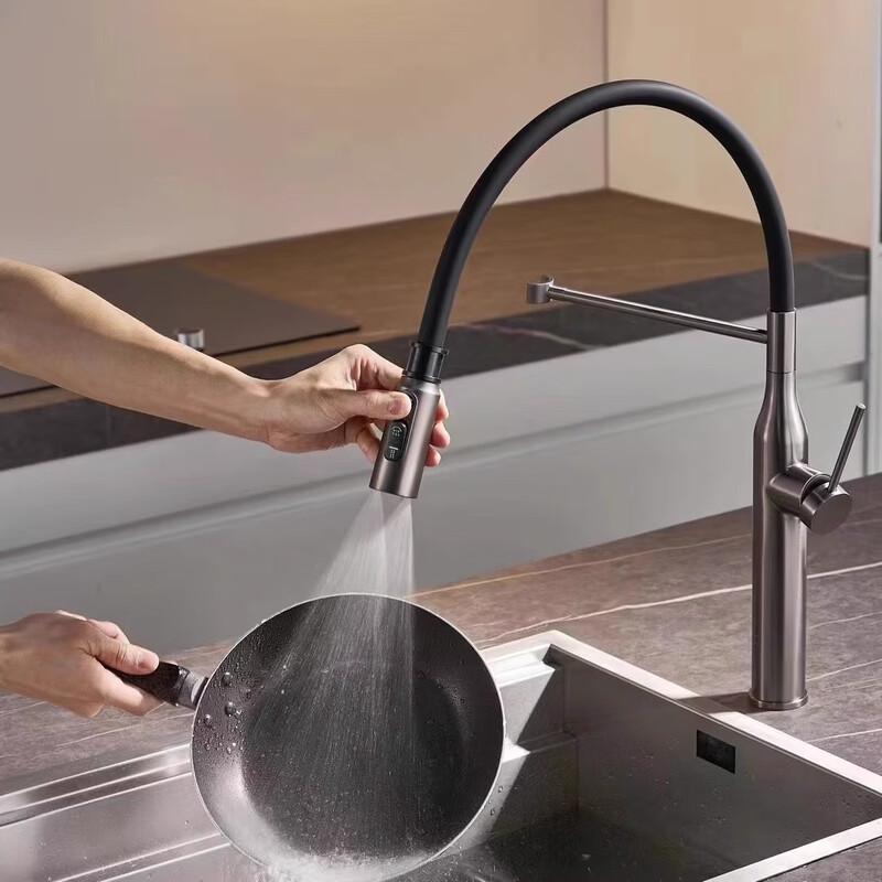 Gun Grey Telescopic Rotary Kitchen Faucet