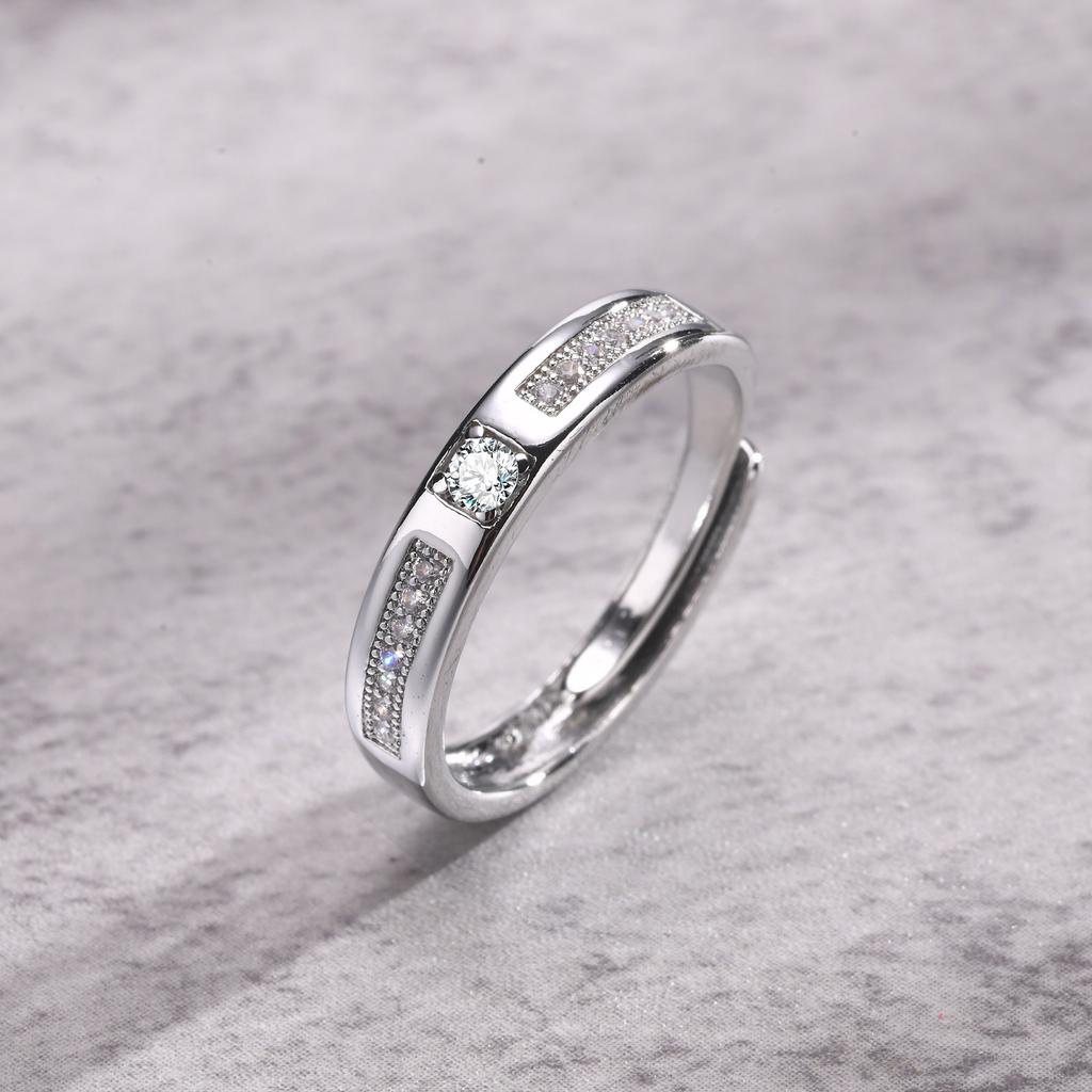 Adjustable Engagement Ring Cubic Zirconia Silver Color for Women Men Wedding Bands Couples Gifts