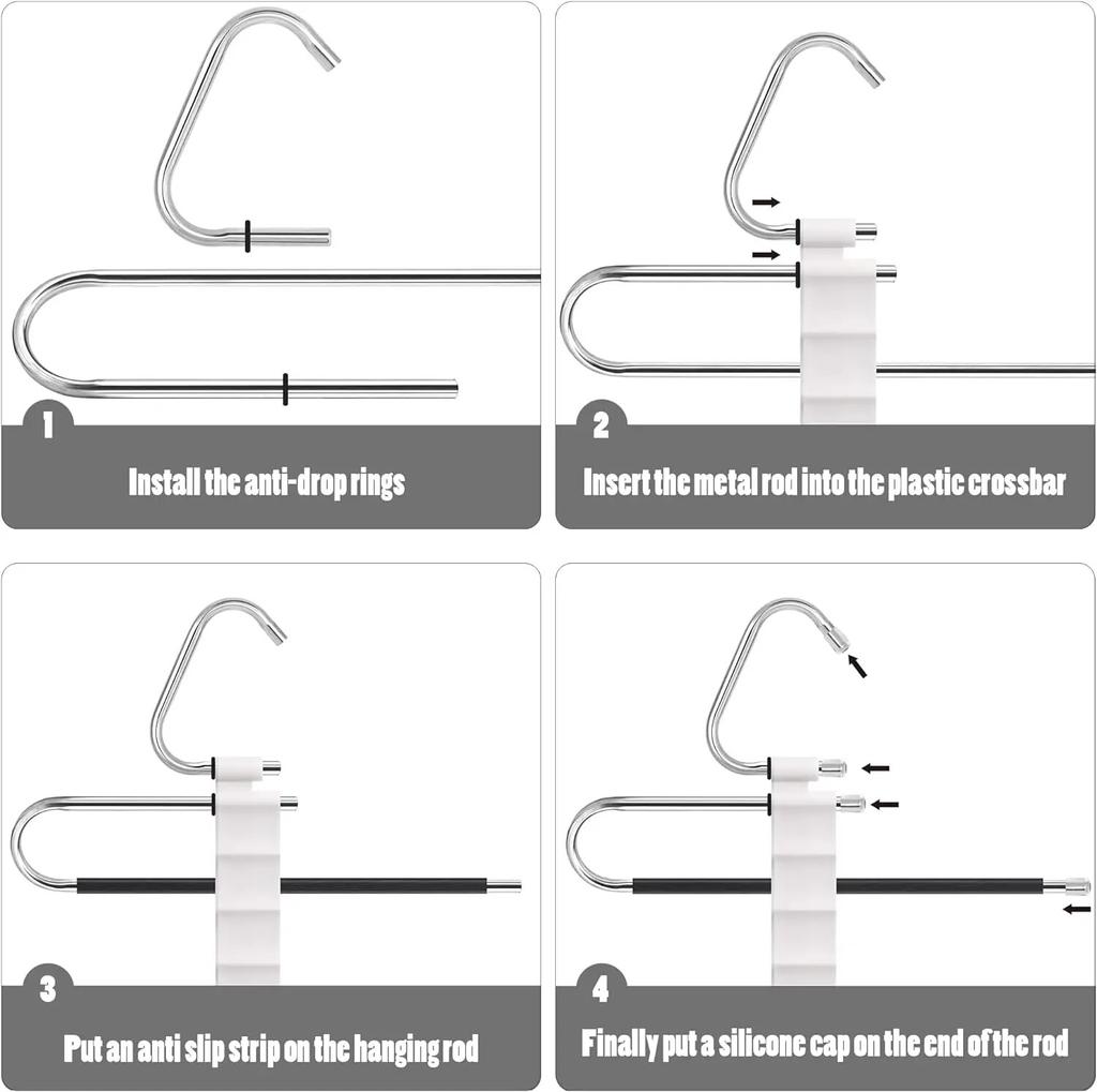 Вешалки для одежды из нержавеющей стали, 9-слойная вешалка для брюк, экономящая место, нескользящий органайзер для шкафа из полипропилена с крючками для брюк и шарфа