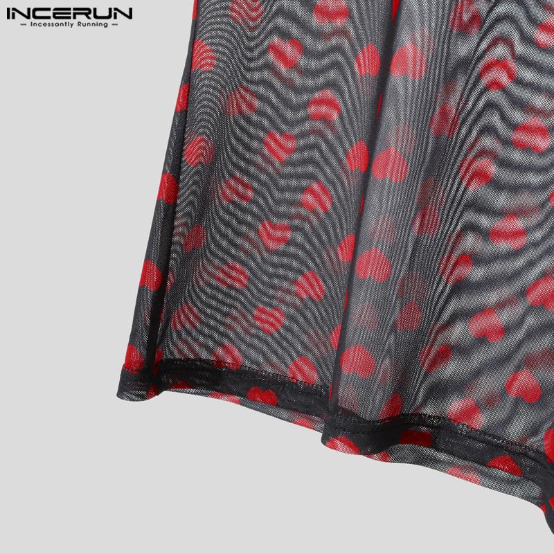 INCERUN Men Short Sleeve Mesh Sheer Print Party Club T-shirts Tee
