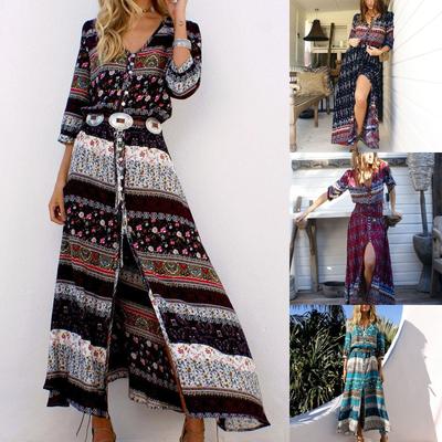 Женский сексуальный отпускной кардиган платье модный принт пуговица пляжное платье