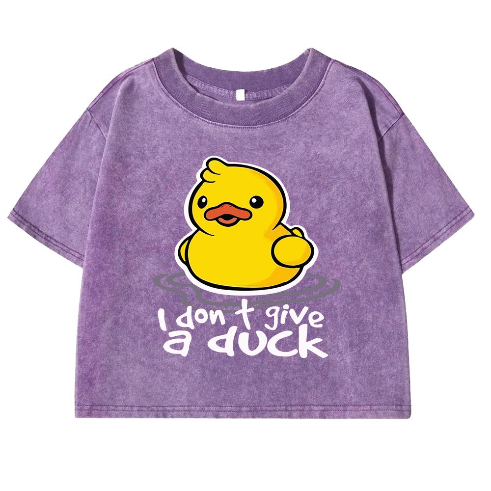 Мне плевать на утку Смешные принты Футболка Выстиранная Уличная Ретро Короткий рукав Одежда Летний Фитнес Кроп-топ