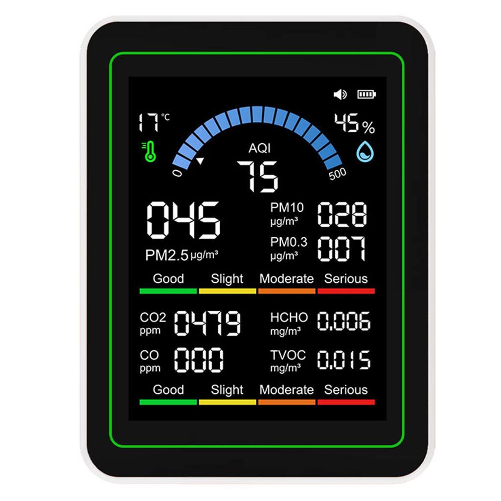 10-в-1 Детектор качества воздуха CO2 TVOC HCHO PM2.5 PM10 PM0.3 Портативный измеритель качества воздуха для дома