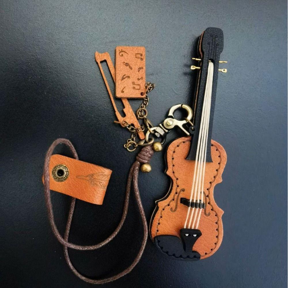 Leather Mini Violin Pendant Exquisite Bag Pendant Fashion Violin Keychain  Gift