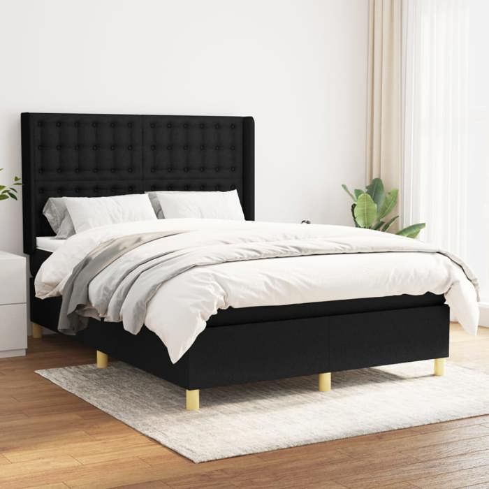 Maison Exclusive - Sommier à lattes de lit avec matelas Noir 140x190 cm Tissu