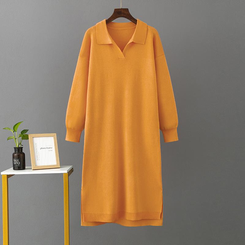 Autumn and Winter Women's Sweater Dress Polo Neck Bottom Knitting Long Dress Loose Plus Size Solid Colour Dresses