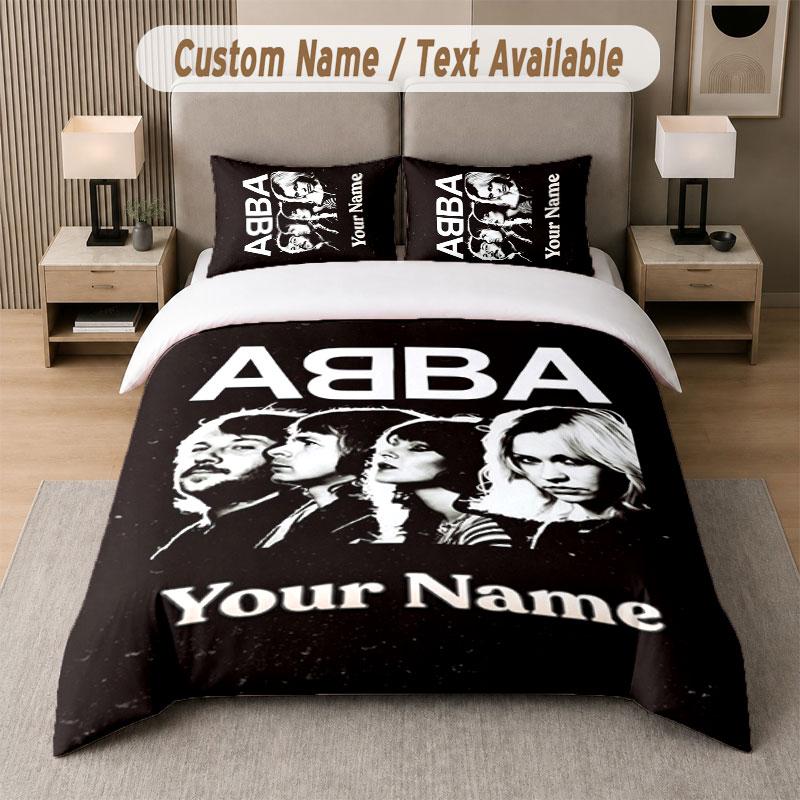 Custom Bedding Set ABBA Pattern, Print Name Text 1 Duvet Cover plus 2 Pillowcases Home Textile