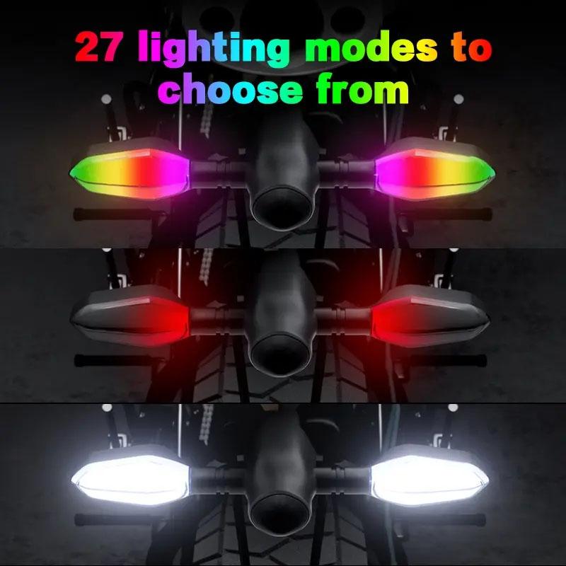 2Pcs Motorcycle Turn Signals LED Projector Turn Signal Lights with Arrow Projection Waterproof 27 ModesBlinkers Warn Light
