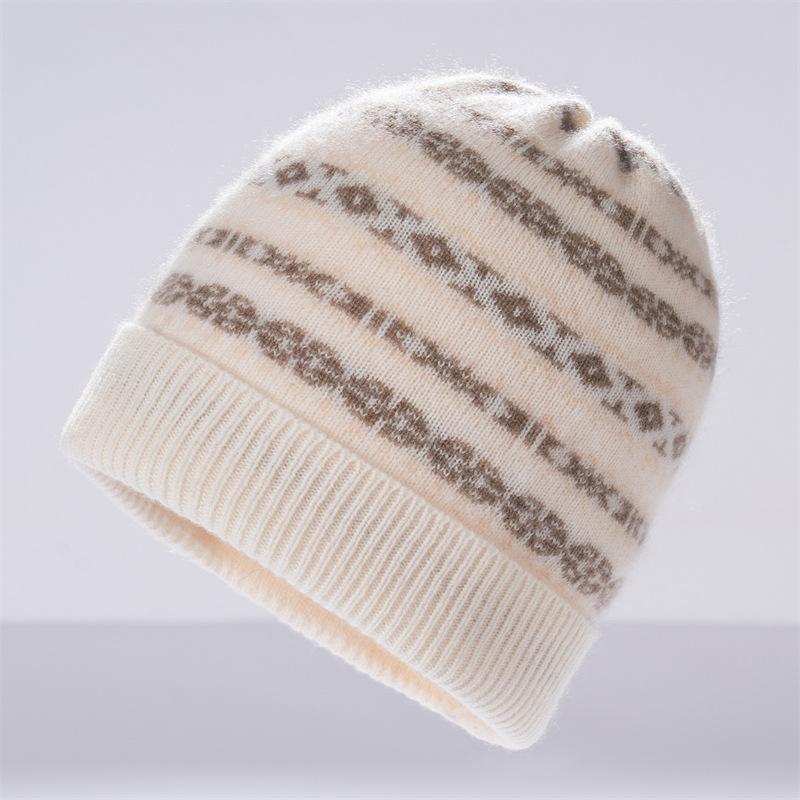 Autumn and winter new cashmere hat women's jacquard color matching casual ear protection warm windproof knitted hat fashionable and versatile
