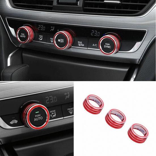 For Honda Accord 2018- Aluminum Red Central Console AC Switch Button Trim 3p