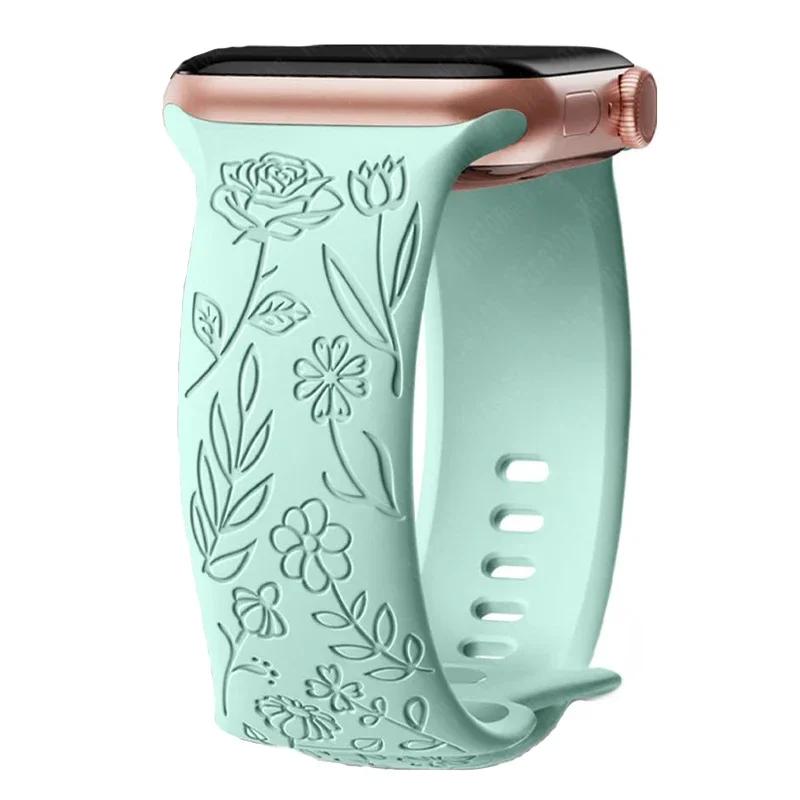 Ремешок с гравировкой и цветочным узором для Apple Watch Band Ultra 2 49/ 46/ 45/ 44/ 40/ 42 мм, браслет IWatch Series 10 9 8 7 6 SE 5 4