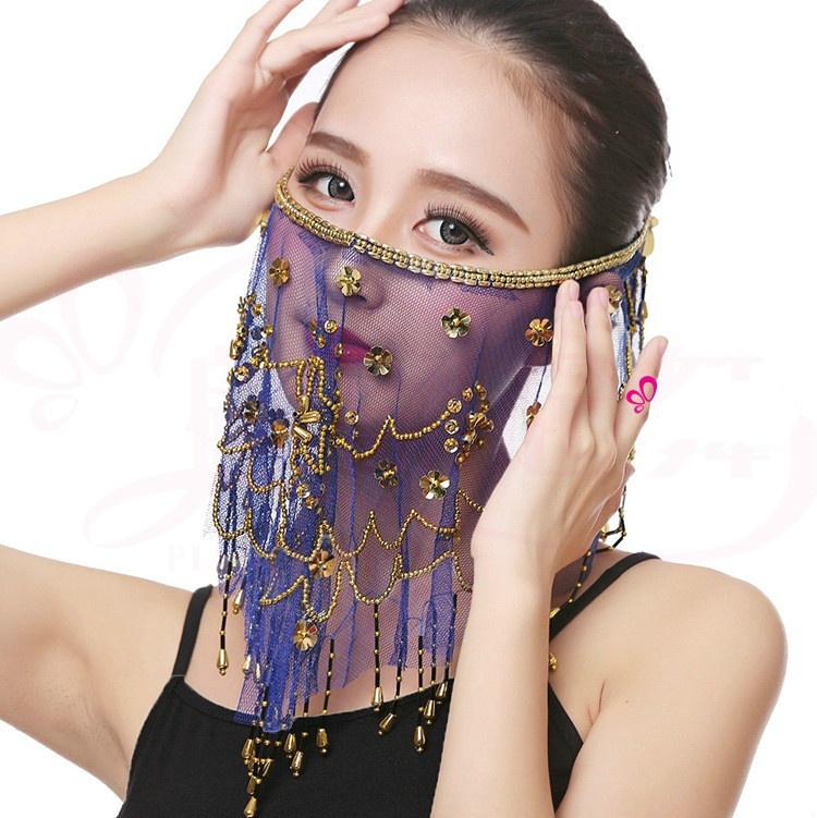 Beautiful Lady Belly Dance Dancing Face Mask Voile Wrap Scarf Sequin Perform Accessory