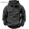 Hooded Warm Thick Men's Hoodie 2024 New Fashion Loose Multi-pocket Solid Color Long-sleeved Winter Casual Sweatshirt