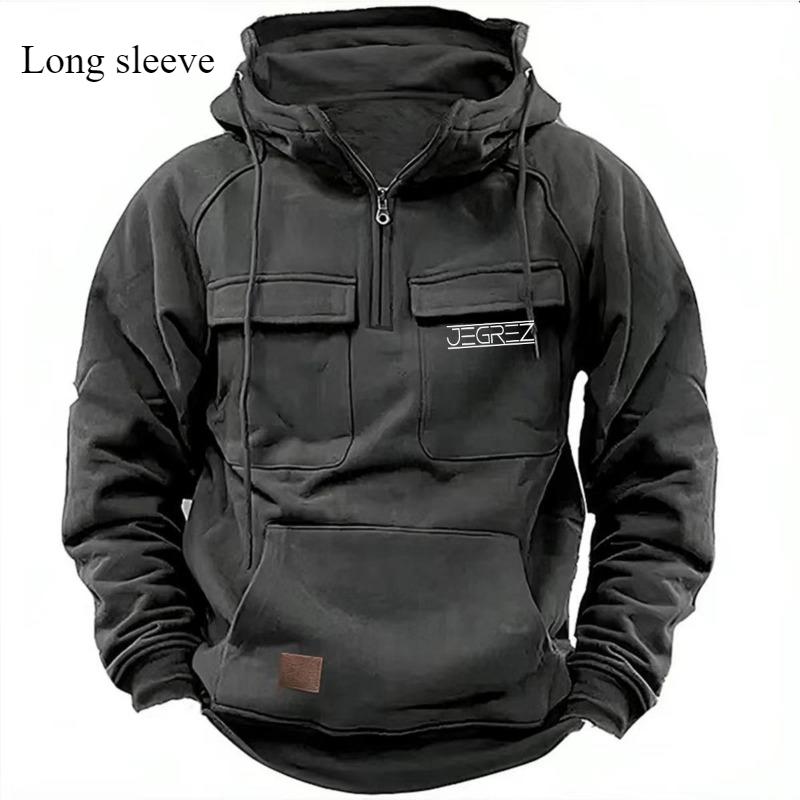 Hooded Warm Thick Men's Hoodie 2024 New Fashion Loose Multi-pocket Solid Color Long-sleeved Winter Casual Sweatshirt