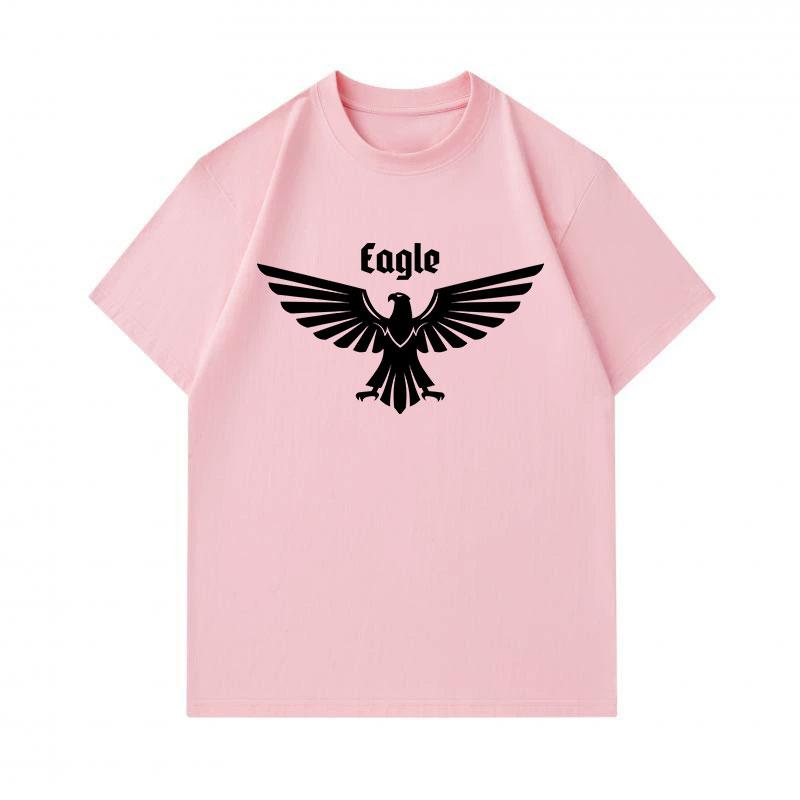 Men's 100% Cotton Crew Neck Short Sleeve T-Shirt, Retro Spread Wings Eagle Silhouette Printed Casual Lightweight Tee for Daily Street Wear