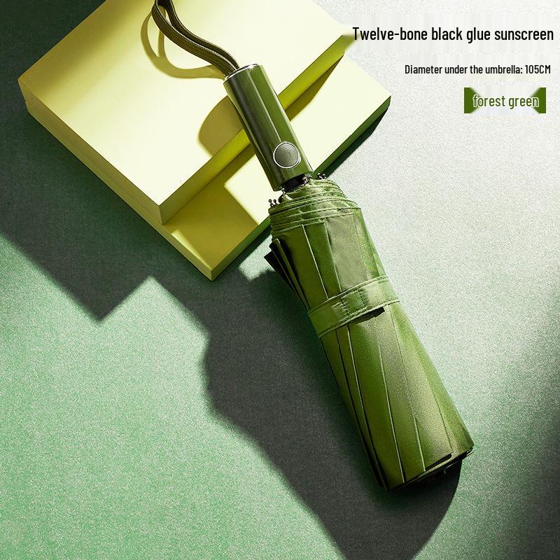 Полностью автоматический трехслойный зонт с черным клеем и защитой от УФ-лучей с логотипом для дождя или солнца