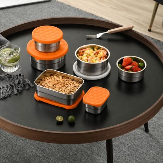Контейнеры из нержавеющей стали для закусок для детей, герметичный контейнер для еды для малышей с силиконовыми крышками, складной металлический ланч-бокс для школы и детского сада