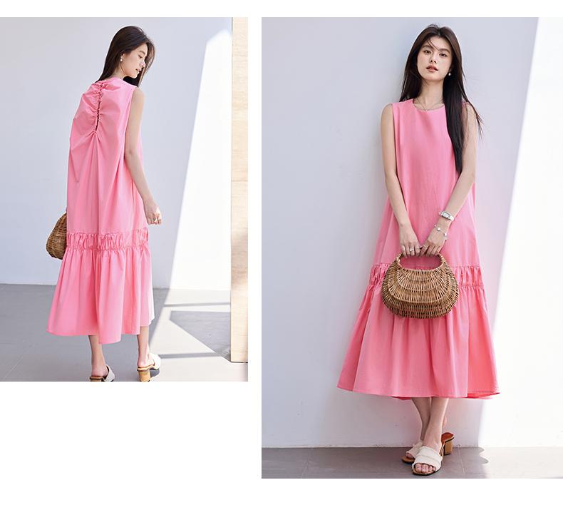 Summer 'Dragon Fruit Pulse Wave' Korean version dopamine girlish sleeveless lotus leaf backless dress with exposed back