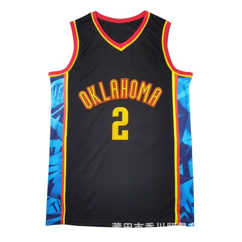 Баскетбольная майка OKC Thunder Мужская Хлопок Командная форма Тренировочная игра Одежда для фанатов Синий Черный Оранжевый S M L XL XXL
