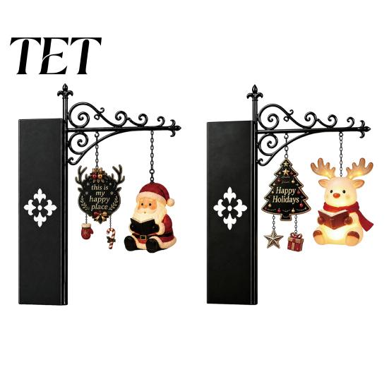 Santa Claus Book Insert Christmas Shelf Light, Iron Bookend Night Lamp with Metal Stand Decor Reindeer Snowman, Warm Glow Tabletop for Study