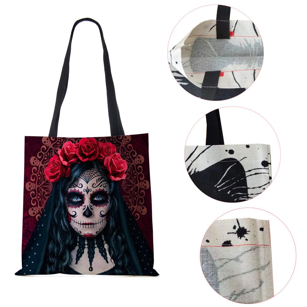 Сумка-тоут с цветочным принтом черепа ко Дню мертвых, женские сумки, сумки через плечо для девушки с сахарным черепом на Хэллоуин, большая вместимость CLE