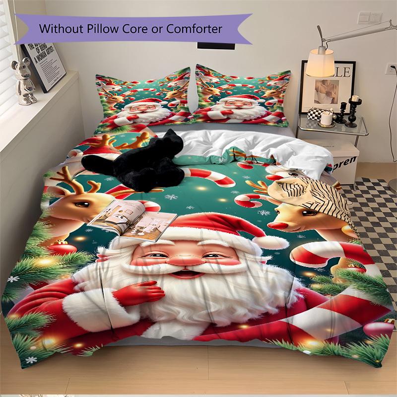 3pcs Christmas Santa Claus Duvet Cover Set - Includes 1 Duvet Cover and 2 Pillowcases, No Quilt Core, All-Season Home Decor yy251111072