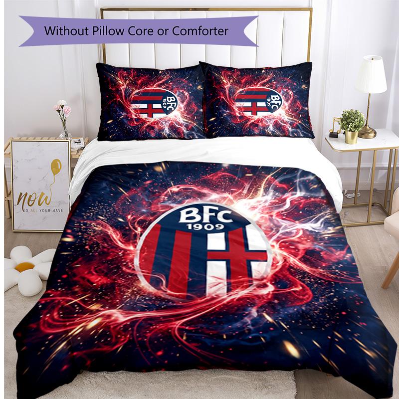 Bologna FC Printed 3PCS Bedding Set Breathable Duvet Cover with Pillowcases Decorative Bed Linen for Bedroom Home