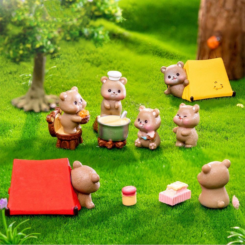 Kids Toy Camping Tiny Brown Bear Statue Resin Mini Animals Scene Model  Home Decoration