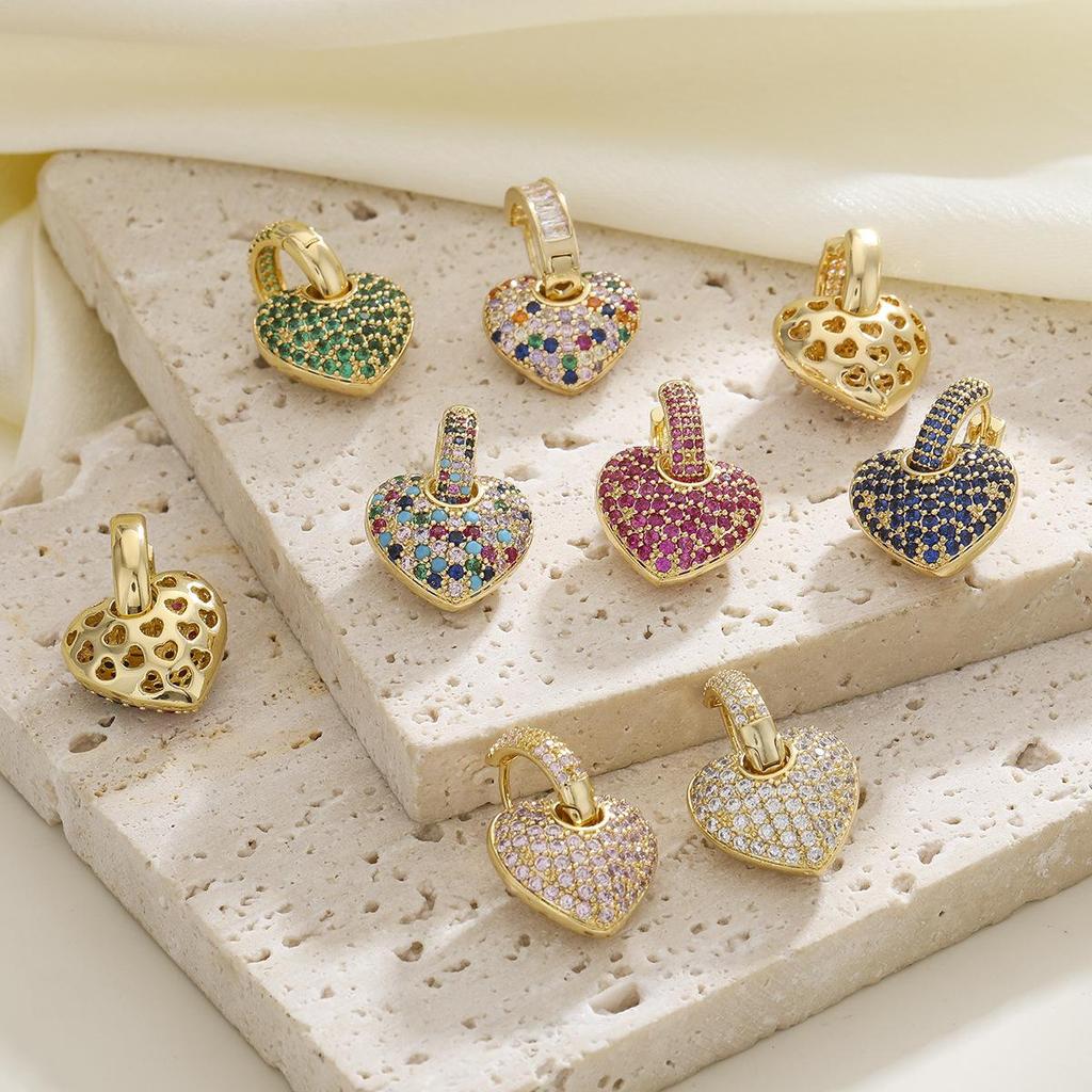 European & American Retro Heart-shaped Zircon Love Earrings - Colorful Dangle Ear Cuffs for Women