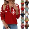Женский повседневный свитер с длинным рукавом и застежкой-молнией на четверть дюйма с принтом, повседневный топ, осенняя одежда на Рождество