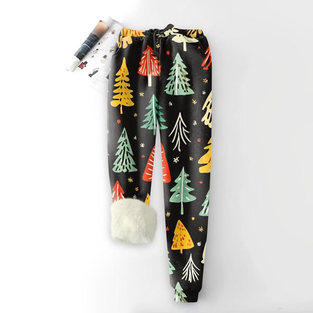 Женские модные рождественские спортивные свободные утолщенные теплые флисовые брюки с принтом