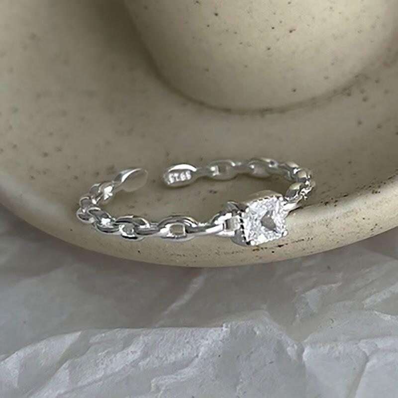 Shiny Small Square Diamond Tin Pattern Ring Women's Niche Design High-end Sense Simple Fashion Versatile Open Ring