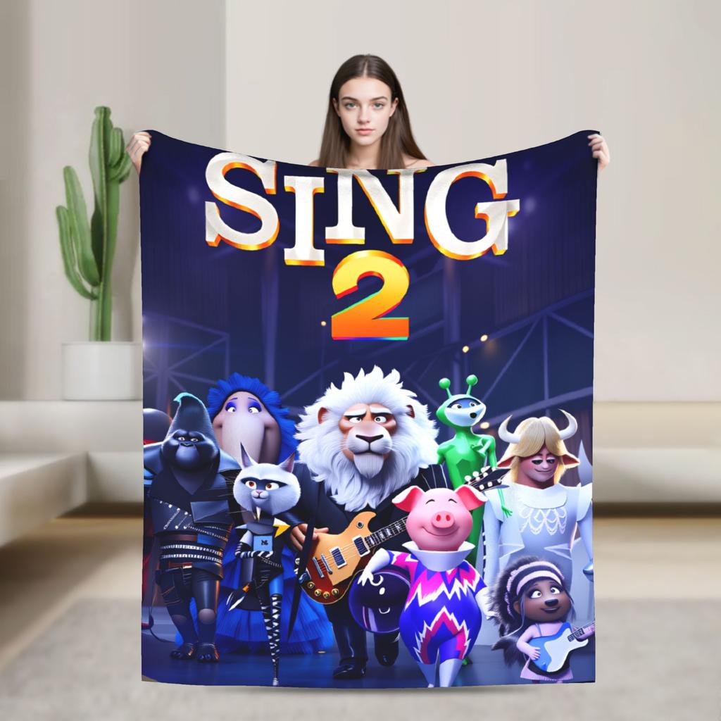 Теплое Мягкое Одеяло Кемпинг Персонажи Фильма Sing 2 Бастер Эш Постельное Белье Пледы Фланелевое Покрывало Для Дивана Кресла Диван-Кровать Обложка