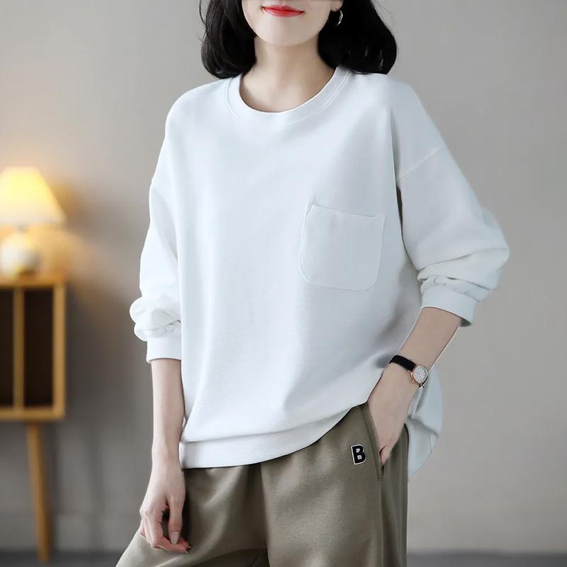 Толстовка для женщин из хлопка, свободная, большого размера, утолщенная, удобная, с круглым вырезом, повседневная, свитшот