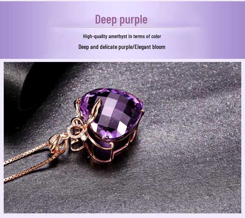 Ожерелье-подвеска в форме сердца из аметиста с фиолетовым драгоценным камнем, покрытое 18-каратным золотом.