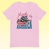 Vintage American Flag Pink T-Shirt – Patriotic Cowboy Hat Design