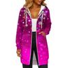 Women's Fashionable Christmas Printed Long Sleeved Drawstring Hooded Zipper Pocket Long Casual Sweatshirt Jacket