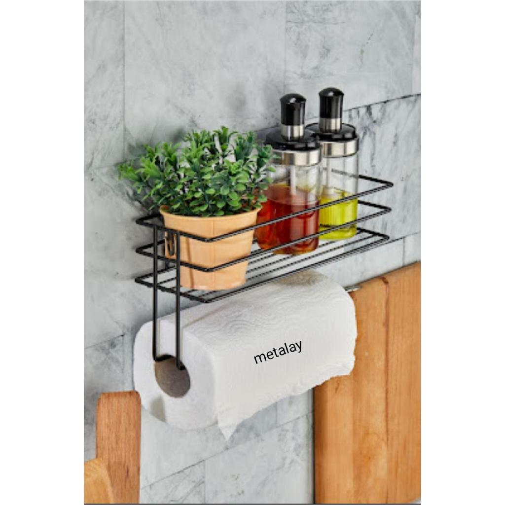Adhesive Shelf Paper Roll Towel Holder Napkin Holder Towel Paper Holder Black Bathroom Kitchen Organizer