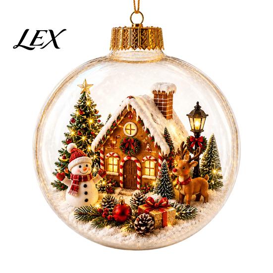 LED Winter Scene Decor Glowing Christmas Story Ornament, Mini Holiday in Ball with Warm Seasonal Home Gifts Light, 3D Clear Acrylic Hanging Decoration