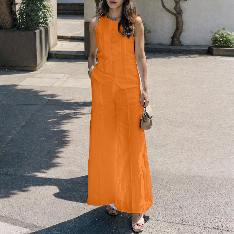 ZANZEA Женский летний комплект из жилета без рукавов с круглым вырезом и широкими брюками