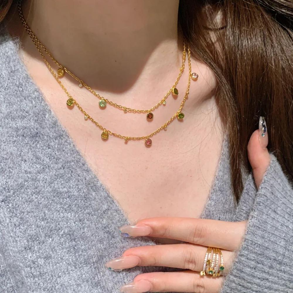 Women Jewelry Set Fashion Rainbow Candy Tourmaline Bracelet Bubble Diamond Necklace Dopamine Gemstone Ring