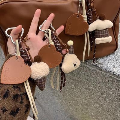 Креативный Плюшевый Подвеска-Брелок в виде Медведя в Клетку, Торт, Мороженое, Милый Плетеный Веревочный Брелок, Прекрасный Шарм для Сумки, Подвеска для Рюкзака