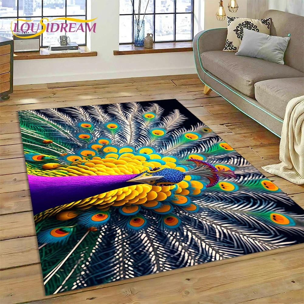 Cute Dream Birds Parrot Peacock Cartoon Rug Carpet for Living Room Bedroom Decor,floor Mat Non-slip Decoration for Sofa Doormat