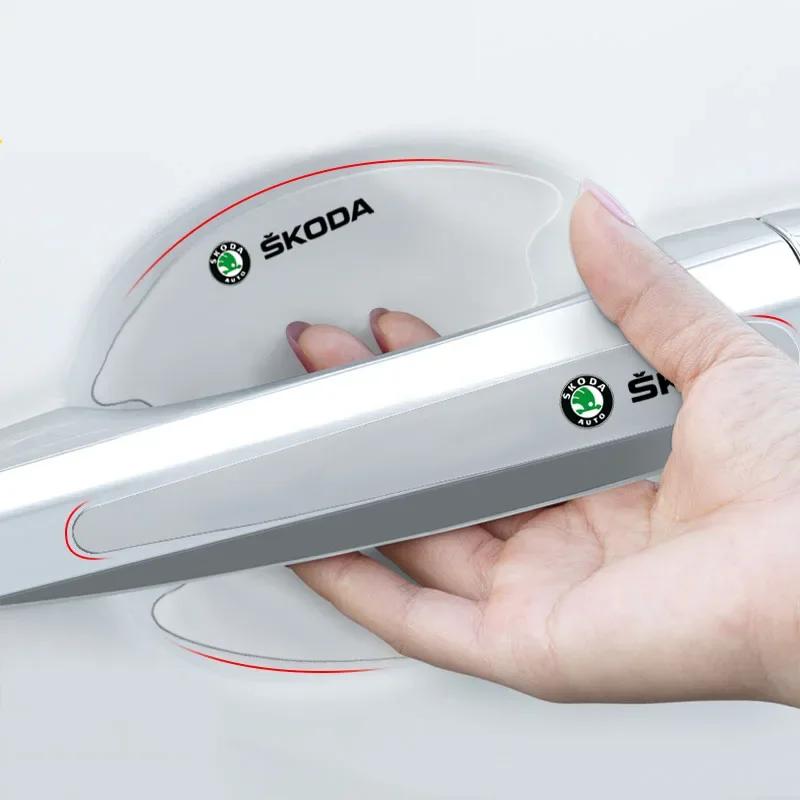 8pcs Set of Transparent Car Door Wrist Protection Film For Skoda Octavia A5 Superb old Febia Roomster rapid Roomster Kodiaq Yeti WL5