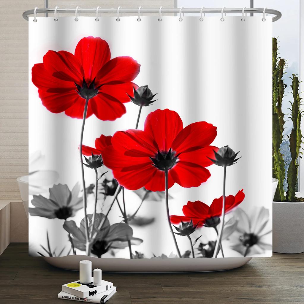 Живопись тушью Занавеска для душа с цветами Элегантная ромашка Абстрактная цветочная занавеска для ванной Креативная простая водонепроницаемая занавеска для ванны Декор