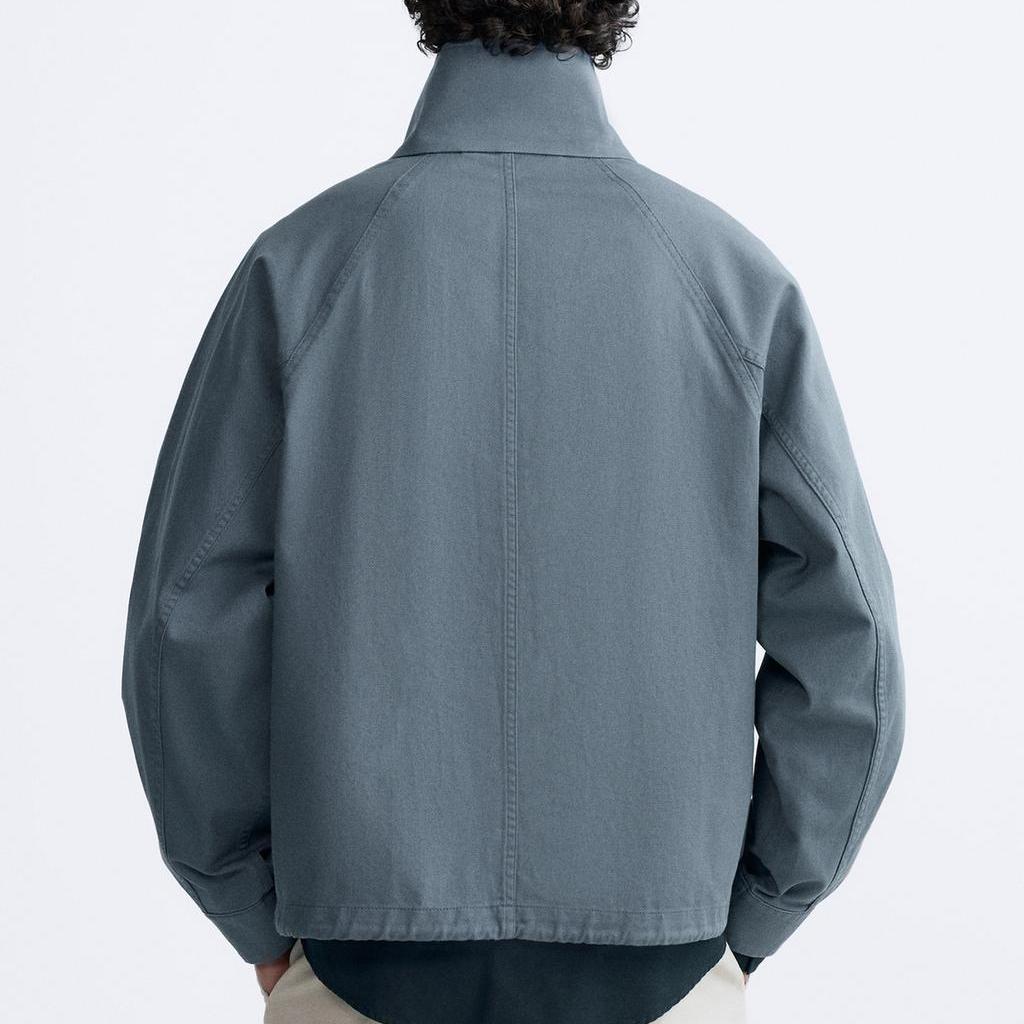 Zara Однотонная повседневная рабочая одежда с потертостями и высоким воротом, с длинным рукавом, мужская куртка, синяя 0706106-400