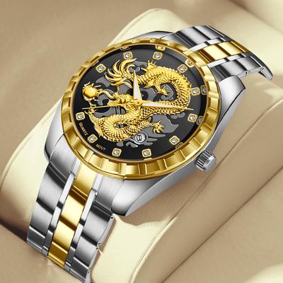 Мужские часы Dragon Watch с бриллиантами, водонепроницаемые, со стальным ремешком, светящиеся кварцевые мужские часы, модные часы