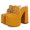 Block High Heels Mules Slippers Women Platform 2025 Sexy Chain Summer Shoes For Women Yellow Black Party Fetish Shoes Ladies